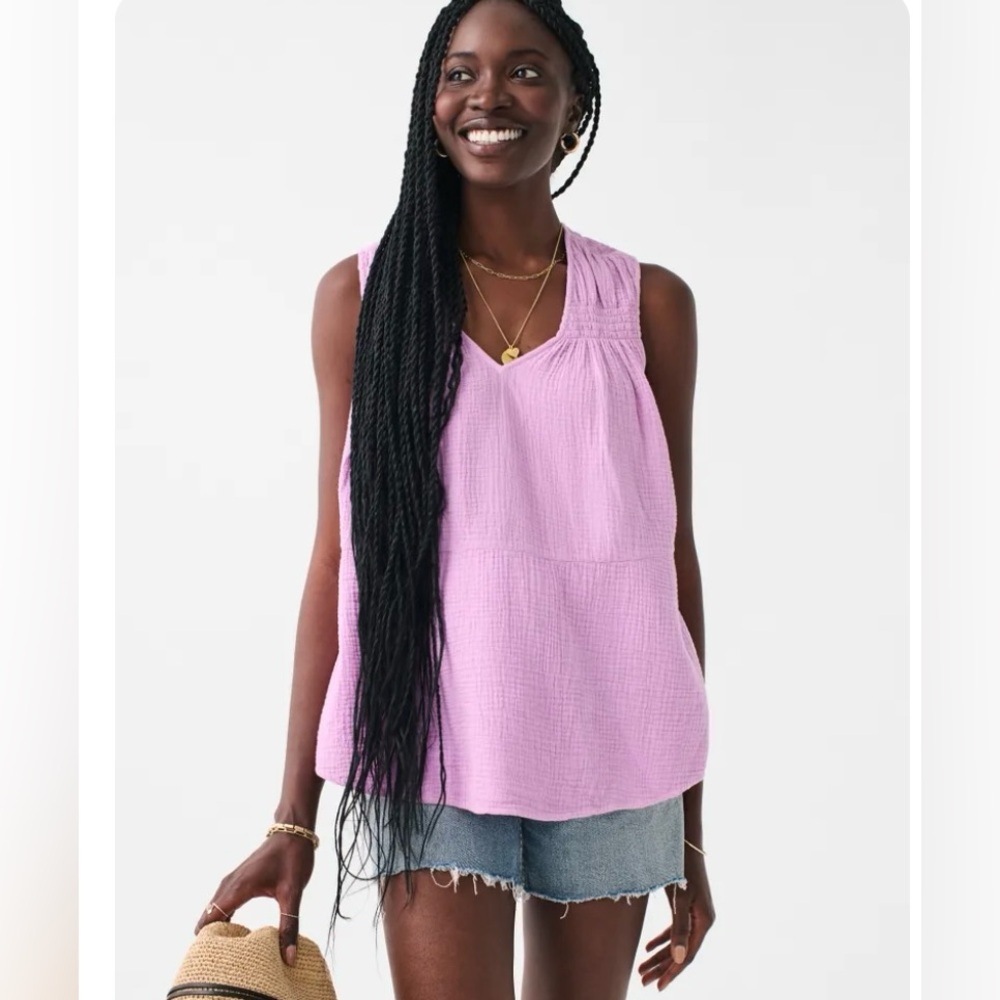 Faherty Lavender Sleeveless V-Neck Gauze Cotton Tank Top